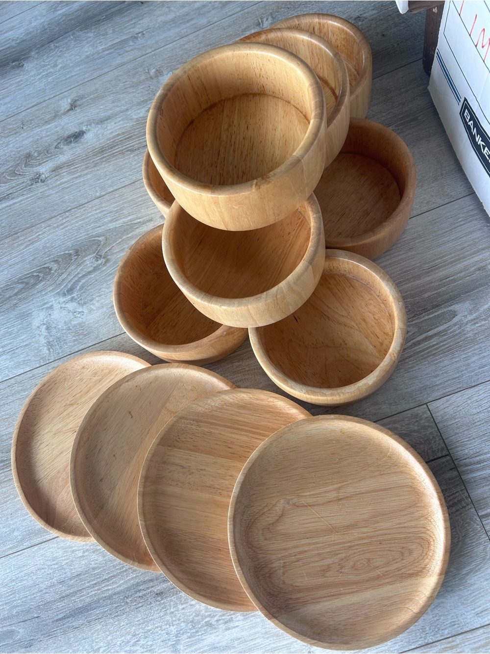 Natural Wood Serving Bowl and Plate Set - Light Tan